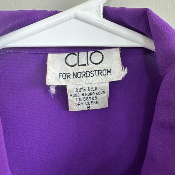 Vintage Clio for Nordstrom Woman’s Silk Blouse Size 8 Purple Pleated Button Up - Picture 2 of 7